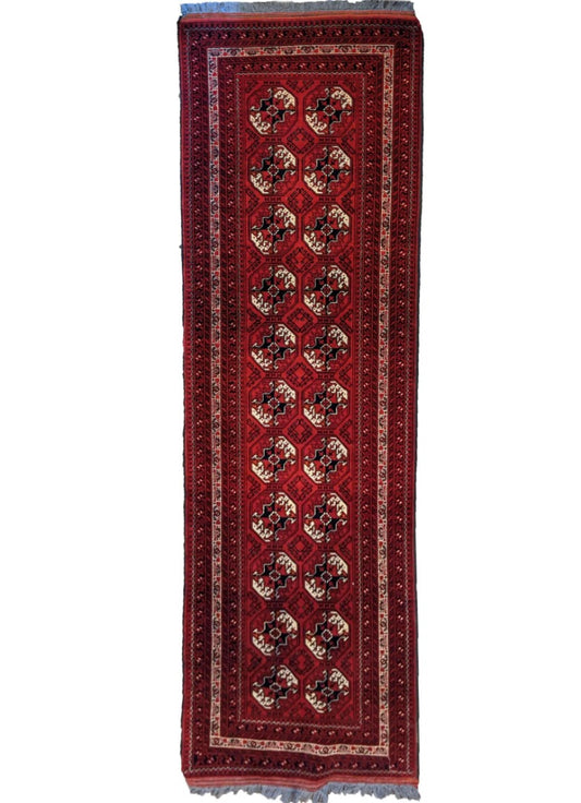 304 x 83 cm Fine Afghan Khan Tribal Red Rug - Rugoutlet