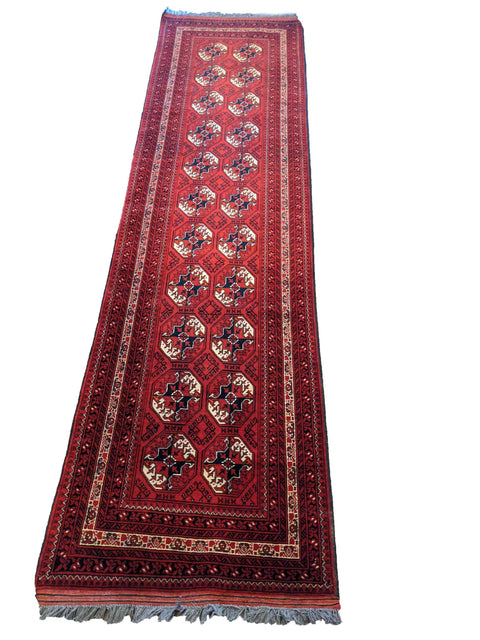 304 x 83 cm Fine Afghan Khan Tribal Red Rug - Rugoutlet