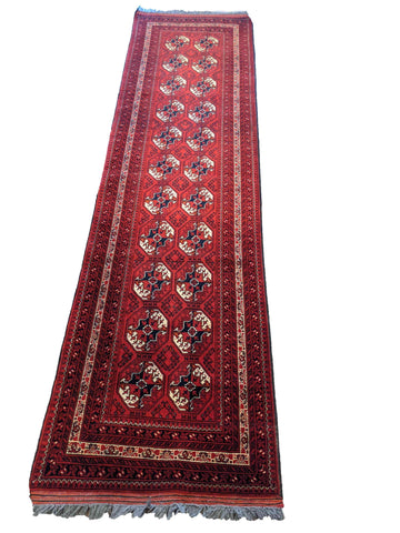304 x 83 cm Fine Afghan Khan Tribal Red Rug - Rugoutlet