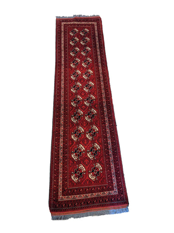 304 x 83 cm Fine Afghan Khan Tribal Red Rug - Rugoutlet