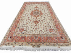 307 x 203 cm Tabriz Signed Silk & Wool Traditional Beige Large Rug - Rugoutlet