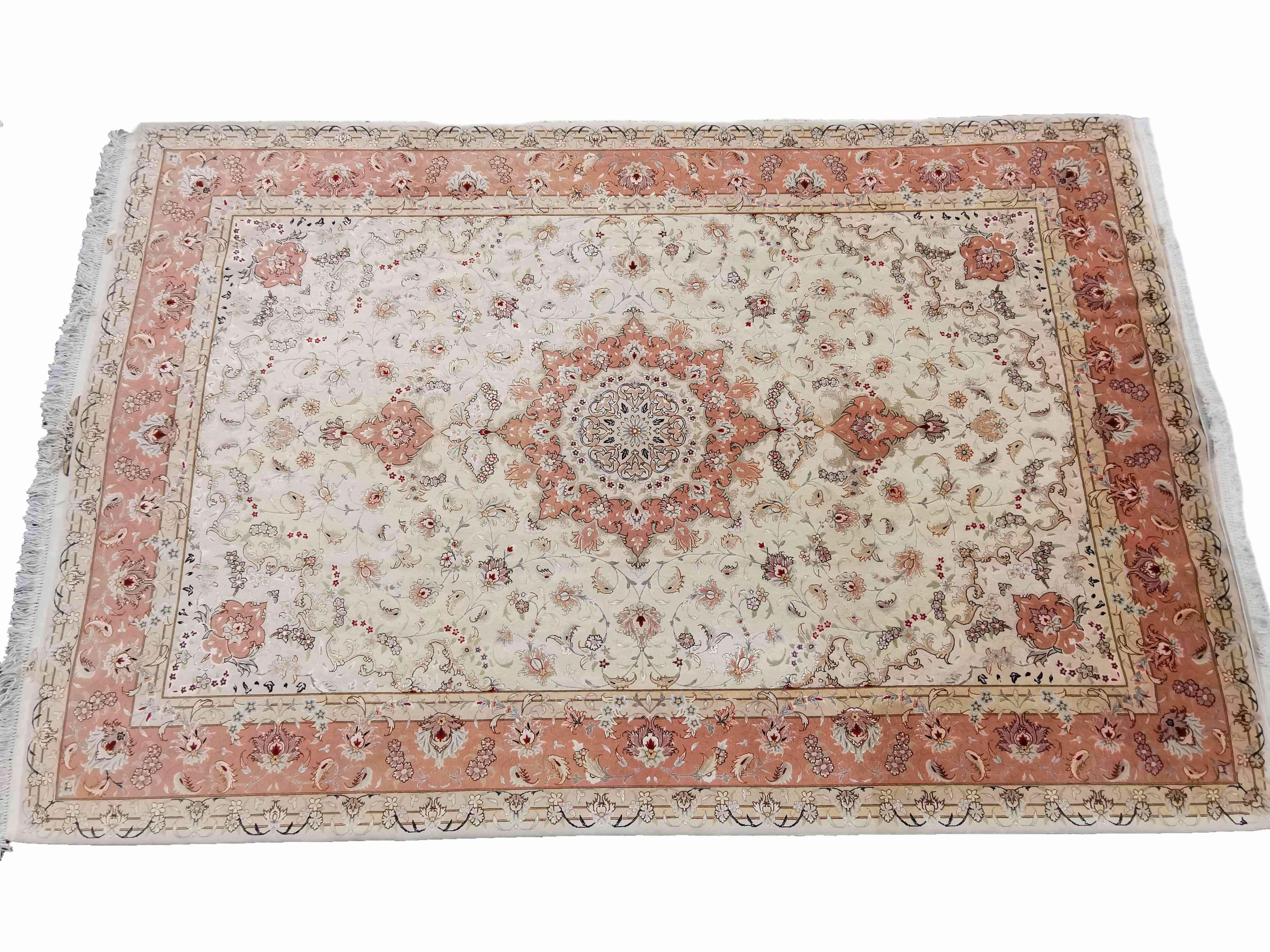 307 x 203 cm Tabriz Signed Silk & Wool Traditional Beige Large Rug - Rugoutlet