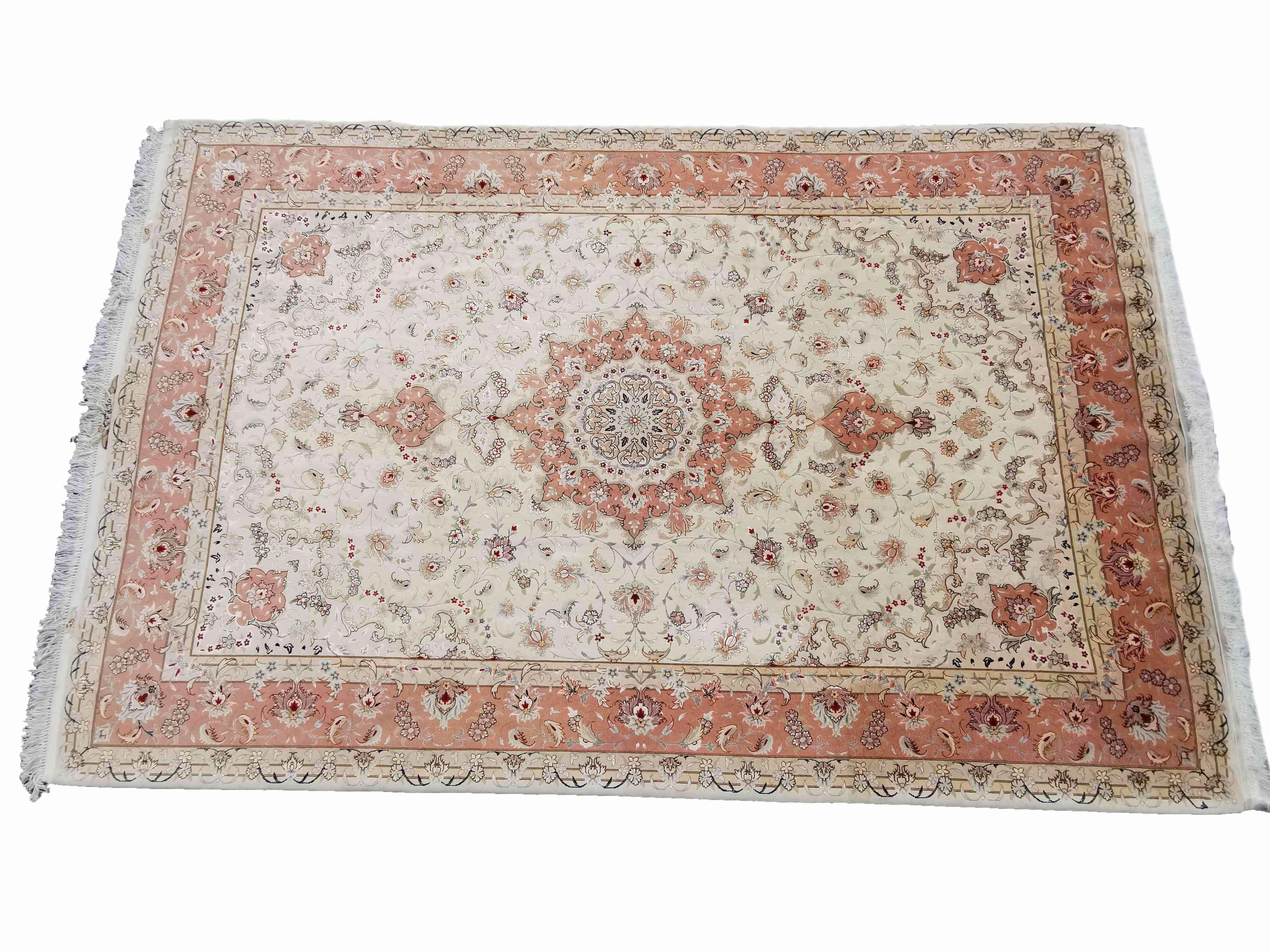 307 x 203 cm Tabriz Signed Silk & Wool Traditional Beige Large Rug - Rugoutlet