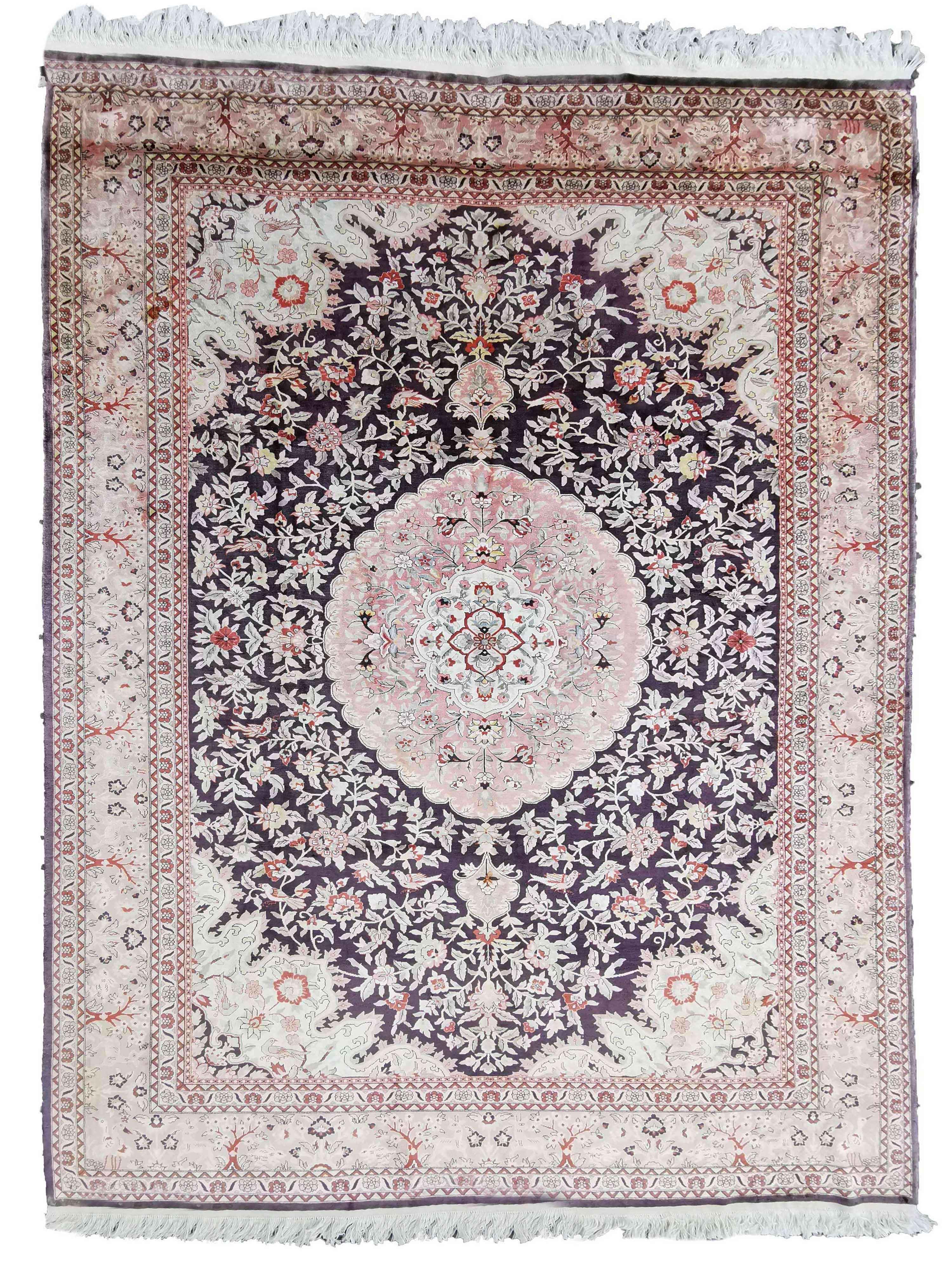 307 x 207 cm Indian Pure silk Traditional Violet Large Rug - Rugmaster
