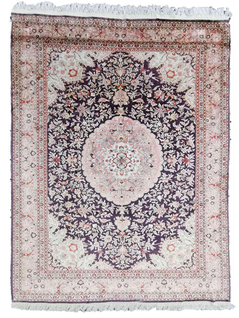307 x 207 cm Indian Pure silk Traditional Violet Large Rug - Rugoutlet