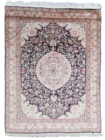 307 x 207 cm Indian Pure silk Traditional Violet Large Rug - Rugoutlet