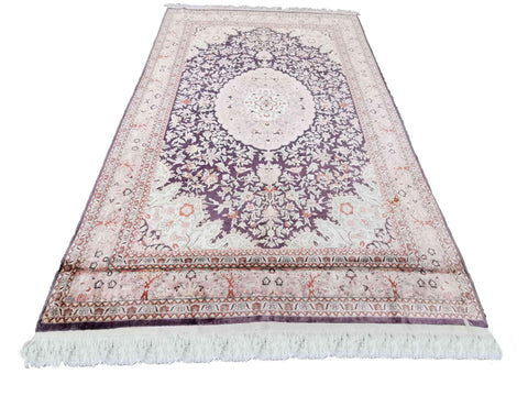 307 x 207 cm Indian Pure silk Traditional Violet Large Rug - Rugoutlet