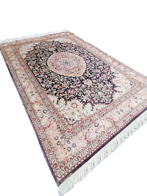 307 x 207 cm Indian Pure silk Traditional Violet Large Rug - Rugoutlet