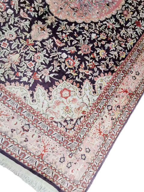 307 x 207 cm Indian Pure silk Traditional Violet Large Rug - Rugoutlet