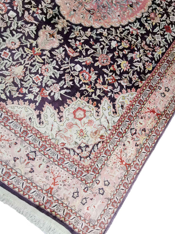 307 x 207 cm Indian Pure silk Traditional Violet Large Rug - Rugoutlet