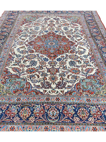 309 x 219 cm Old Kashan Traditional White Large Rug - Rugoutlet