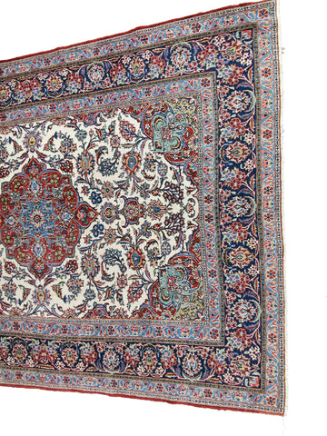 309 x 219 cm Old Kashan Traditional White Large Rug - Rugoutlet