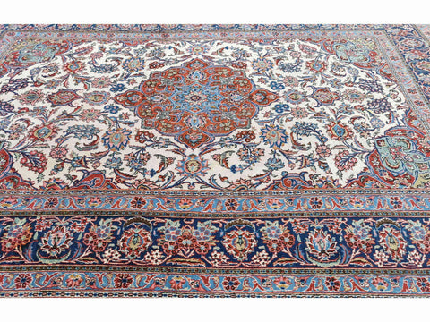 309 x 219 cm Old Kashan Traditional White Large Rug - Rugoutlet