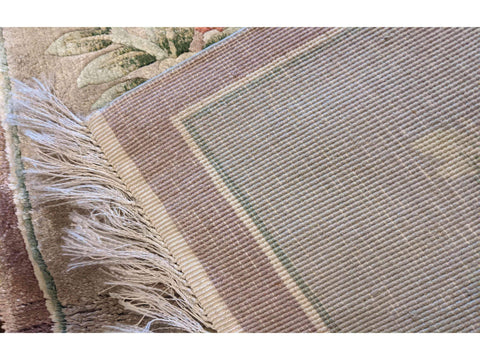 335 x 64 cm Fine Pure Silk Chinese Traditional Beige Rug - Rugoutlet