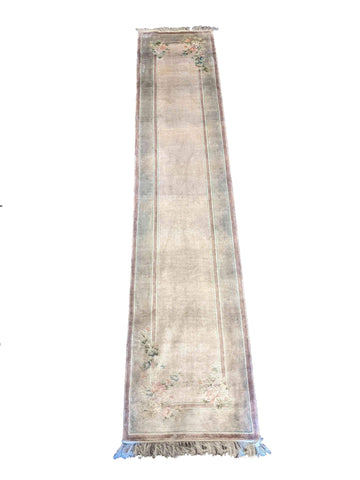 335 x 64 cm Fine Pure Silk Chinese Traditional Beige Rug - Rugoutlet
