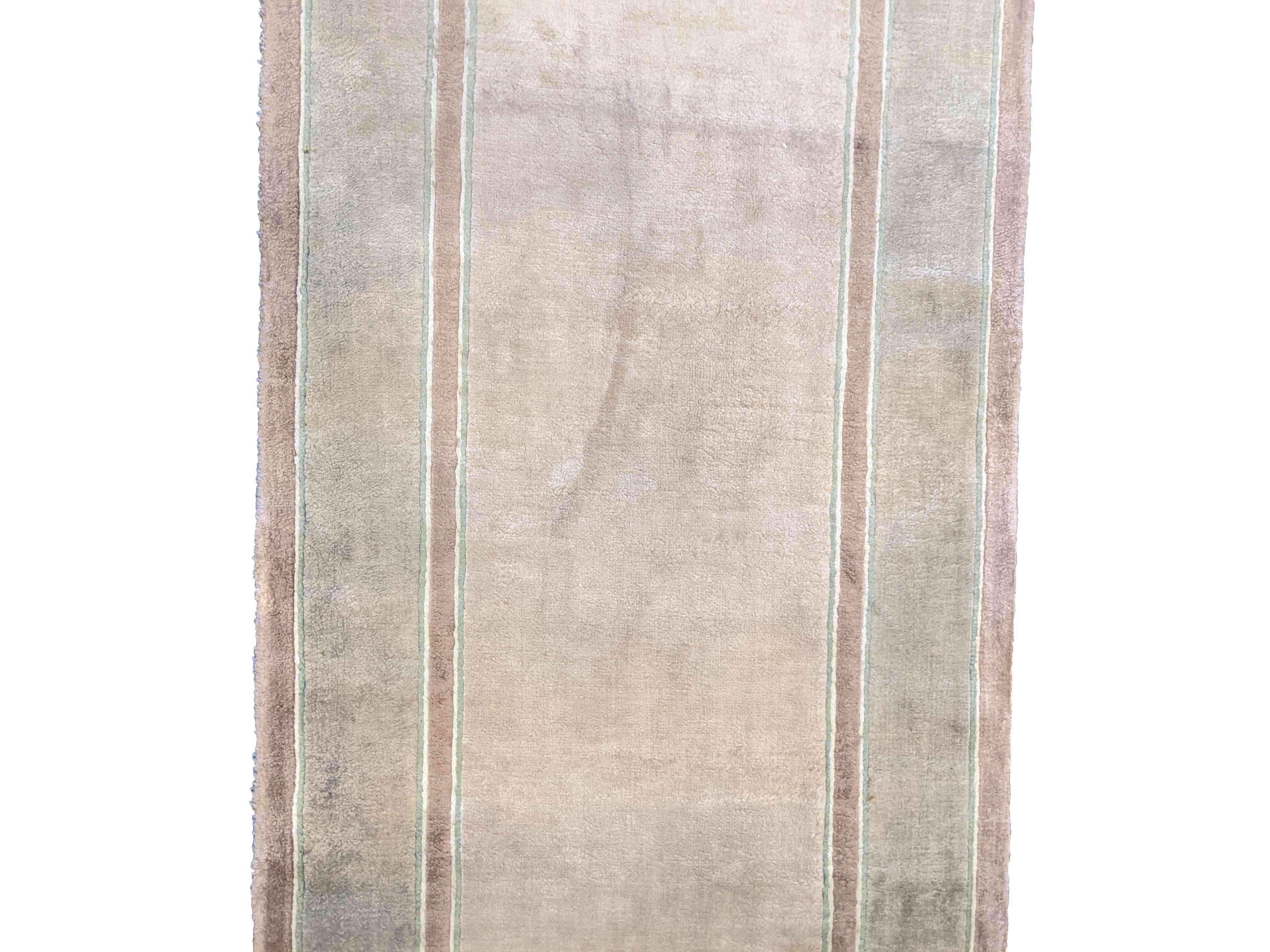 335 x 64 cm Fine Pure Silk Chinese Traditional Beige Rug - Rugmaster