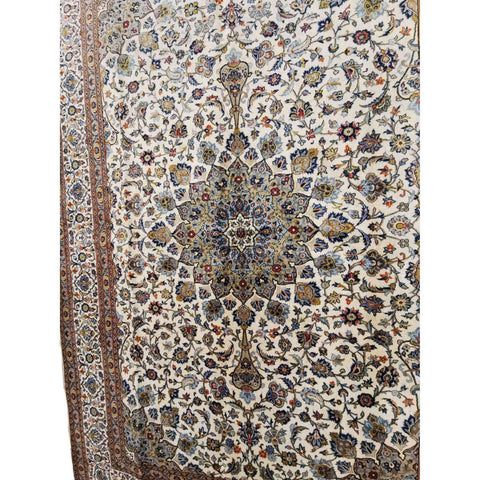 340 x 245 cm Kashan New wool Traditional Beige Large Rug - Rugoutlet