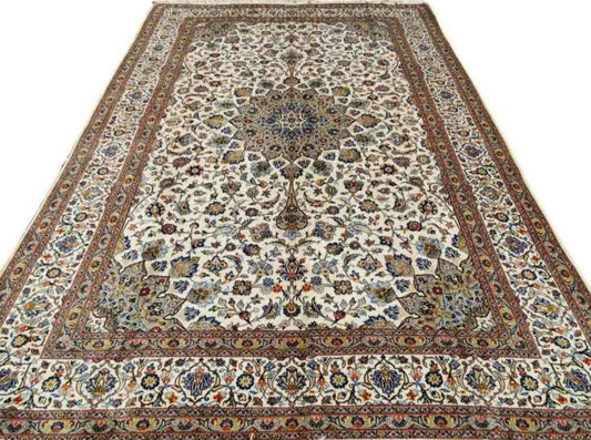 340 x 245 cm Kashan New wool Traditional Beige Large Rug - Rugoutlet