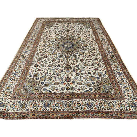 340 x 245 cm Kashan New wool Traditional Beige Large Rug - Rugoutlet