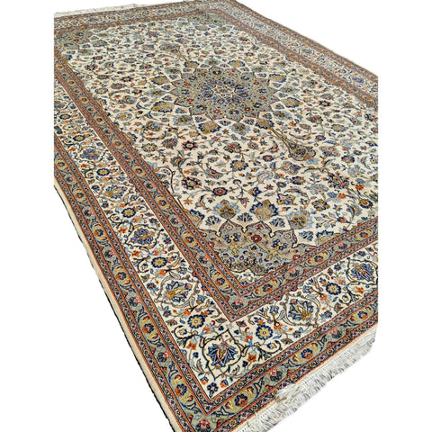 340 x 245 cm Kashan New wool Traditional Beige Large Rug - Rugoutlet