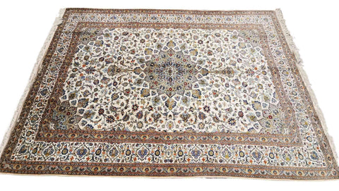 340 x 245 cm Kashan New wool Traditional Beige Large Rug - Rugoutlet