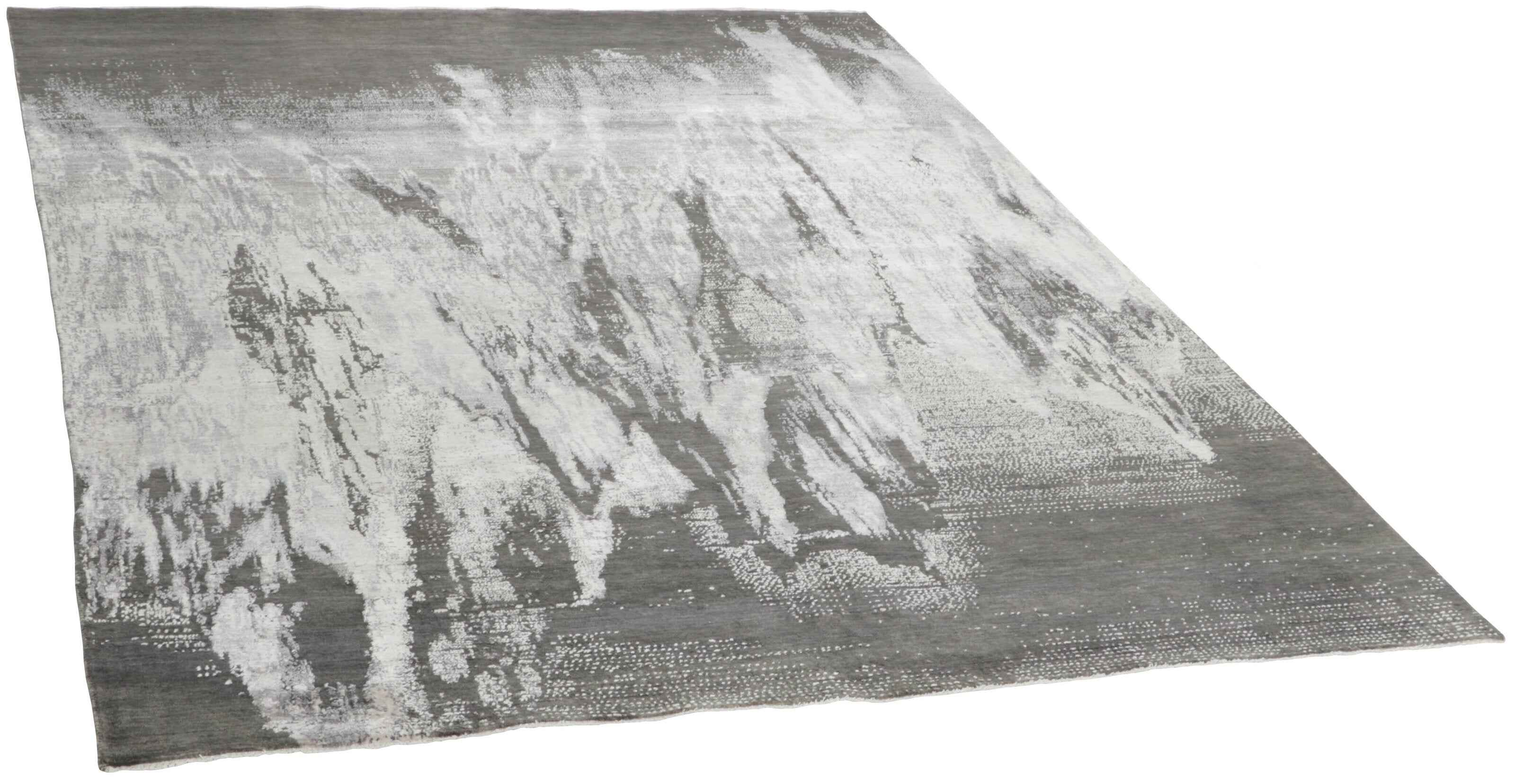 342x342 cm Indian Wool/Viscose Black Rug-840231 - Rugmaster