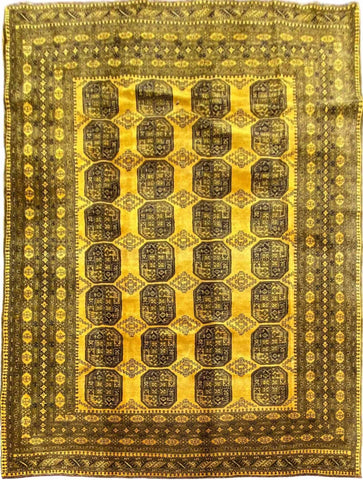 344 x 250 cm Golden Afghan Tribal Gold Large Rug - Rugoutlet
