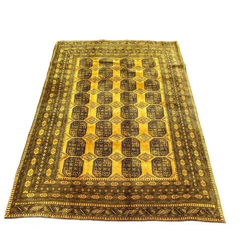 344 x 250 cm Golden Afghan Tribal Gold Large Rug - Rugoutlet