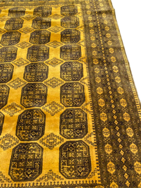 344 x 250 cm Golden Afghan Tribal Gold Large Rug - Rugoutlet