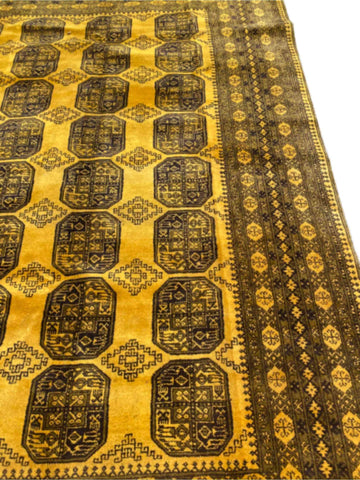 344 x 250 cm Golden Afghan Tribal Gold Large Rug - Rugoutlet