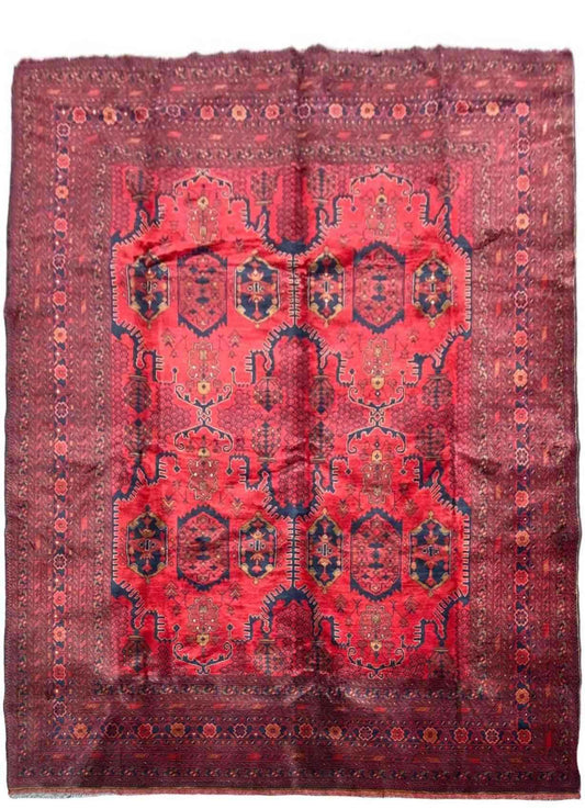 346 x 342 cm Afghan Khan Tribal Red Large Rug - Rugmaster