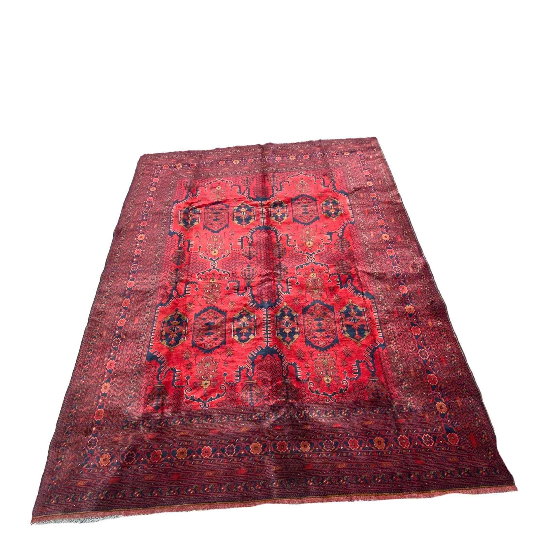 346 x 342 cm Afghan Khan Tribal Red Large Rug - Rugoutlet