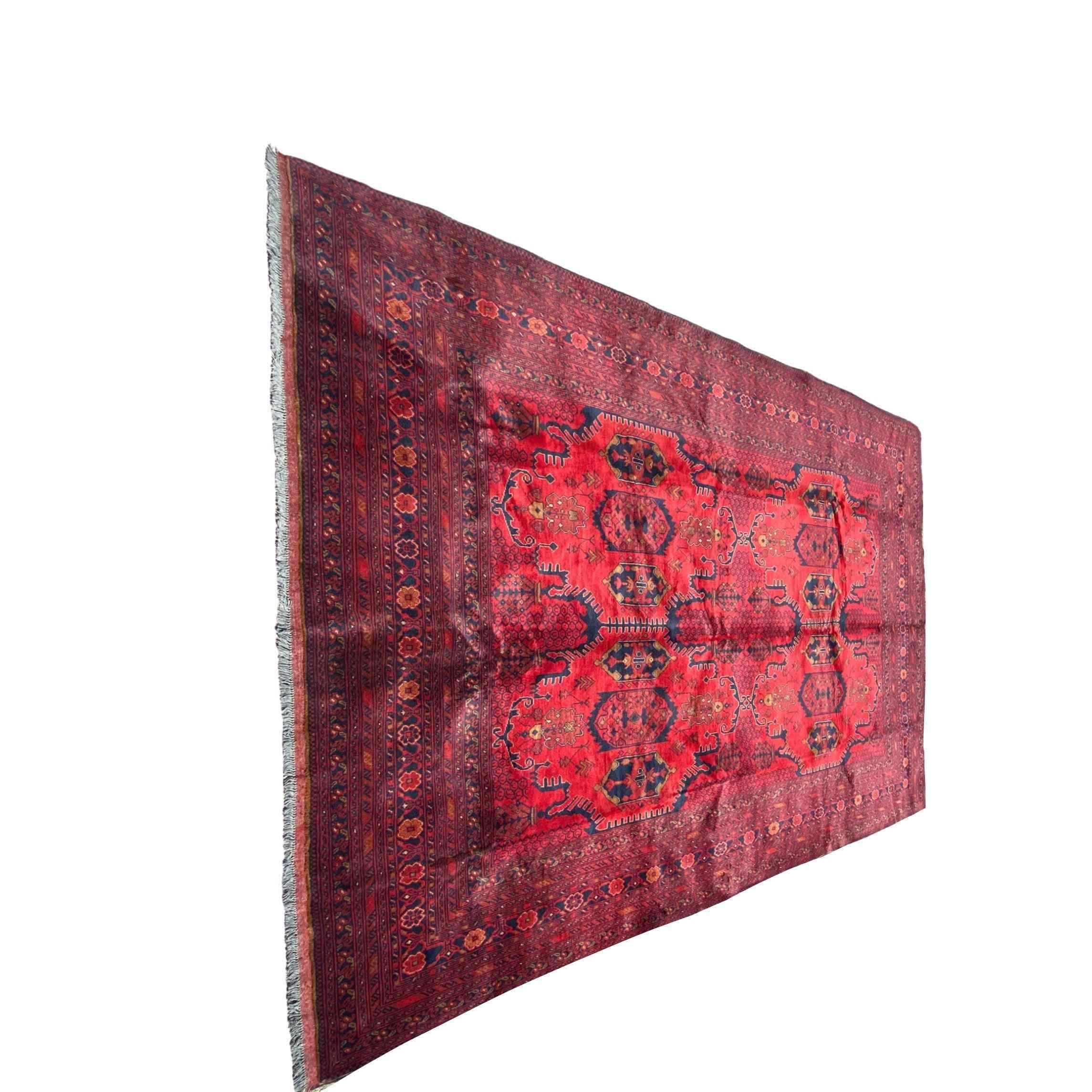 346 x 342 cm Afghan Khan Tribal Red Large Rug - Rugoutlet