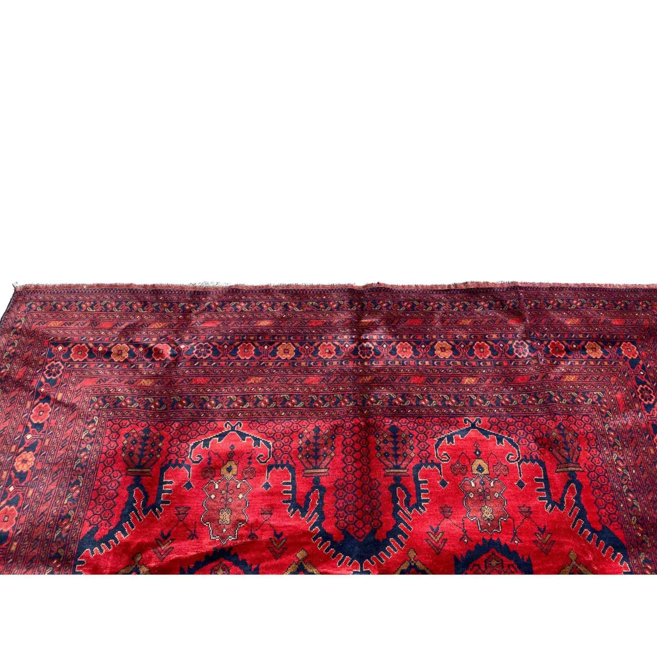 346 x 342 cm Afghan Khan Tribal Red Large Rug - Rugoutlet