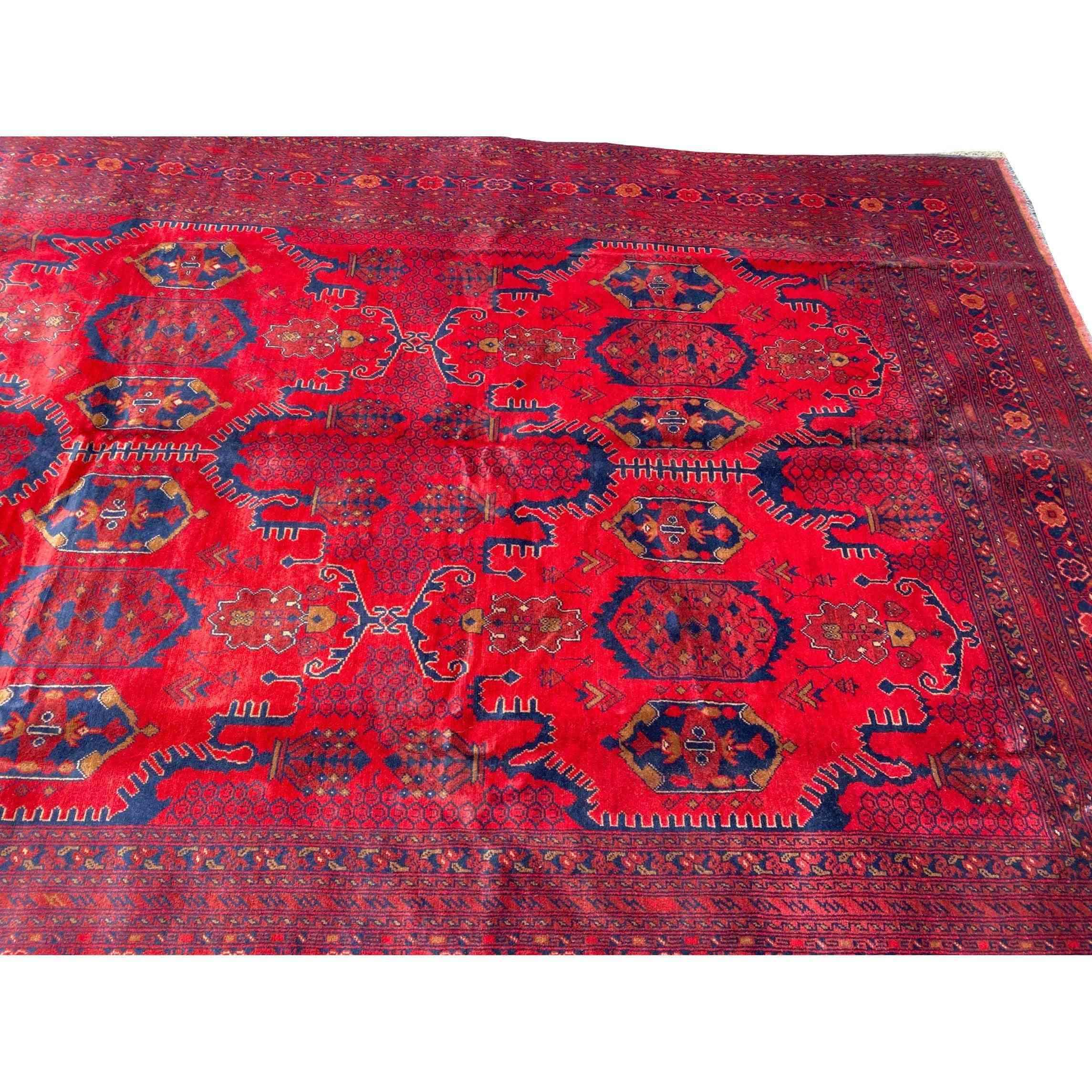 346 x 342 cm Afghan Khan Tribal Red Large Rug - Rugoutlet