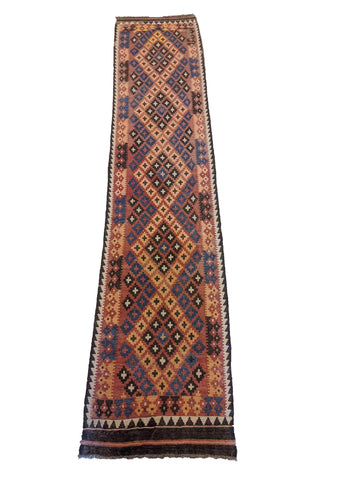 357 x 73 cm Afghan Kilim Tribal Brown Rug - Rugoutlet