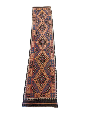 357 x 73 cm Afghan Kilim Tribal Brown Rug - Rugoutlet