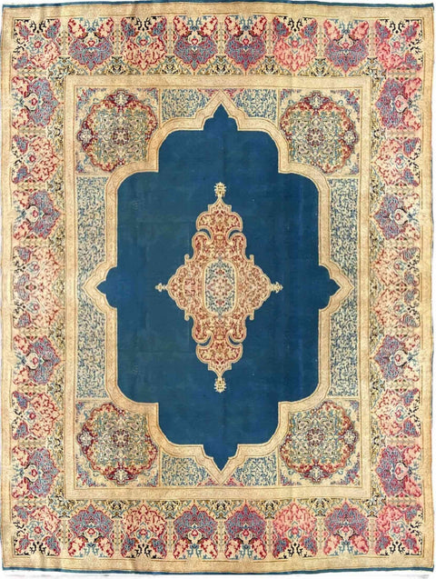 367 x 268 cm Old Persian Kerman Traditional Blue Rug - Rugoutlet