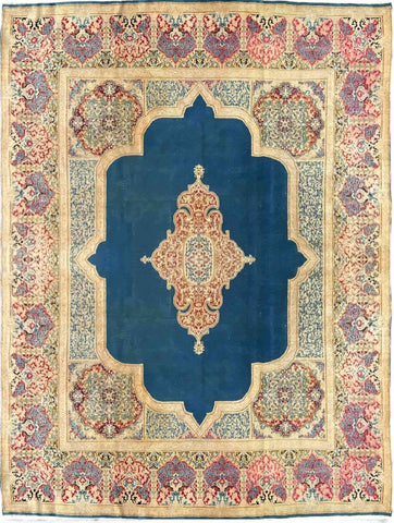 367 x 268 cm Old Persian Kerman Traditional Blue Rug - Rugmaster