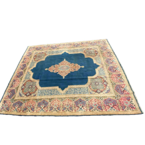 367 x 268 cm Old Persian Kerman Traditional Blue Rug - Rugoutlet