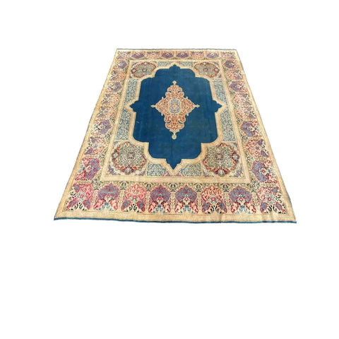 367 x 268 cm Old Persian Kerman Traditional Blue Rug - Rugmaster