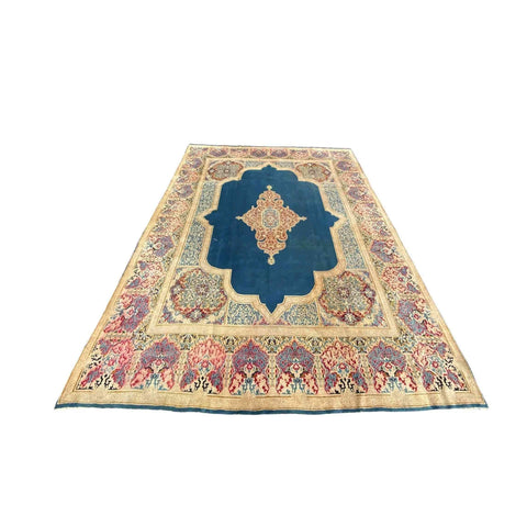 367 x 268 cm Old Persian Kerman Traditional Blue Rug - Rugmaster