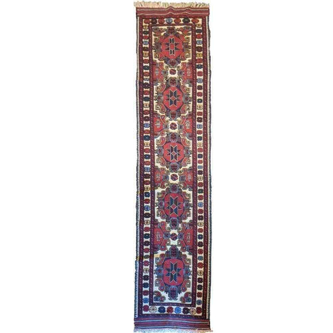 380 x 84 cm Afghan Moshwani runner Tribal Red Rug - Rugoutlet