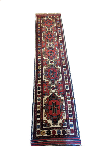 380 x 84 cm Afghan Moshwani runner Tribal Red Rug - Rugoutlet
