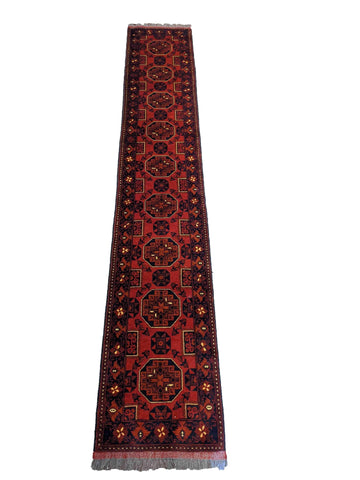 381 x 63 cm Afghan Khan Tribal Red Rug - Rugoutlet