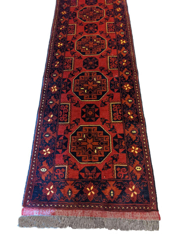 381 x 63 cm Afghan Khan Tribal Red Rug - Rugoutlet