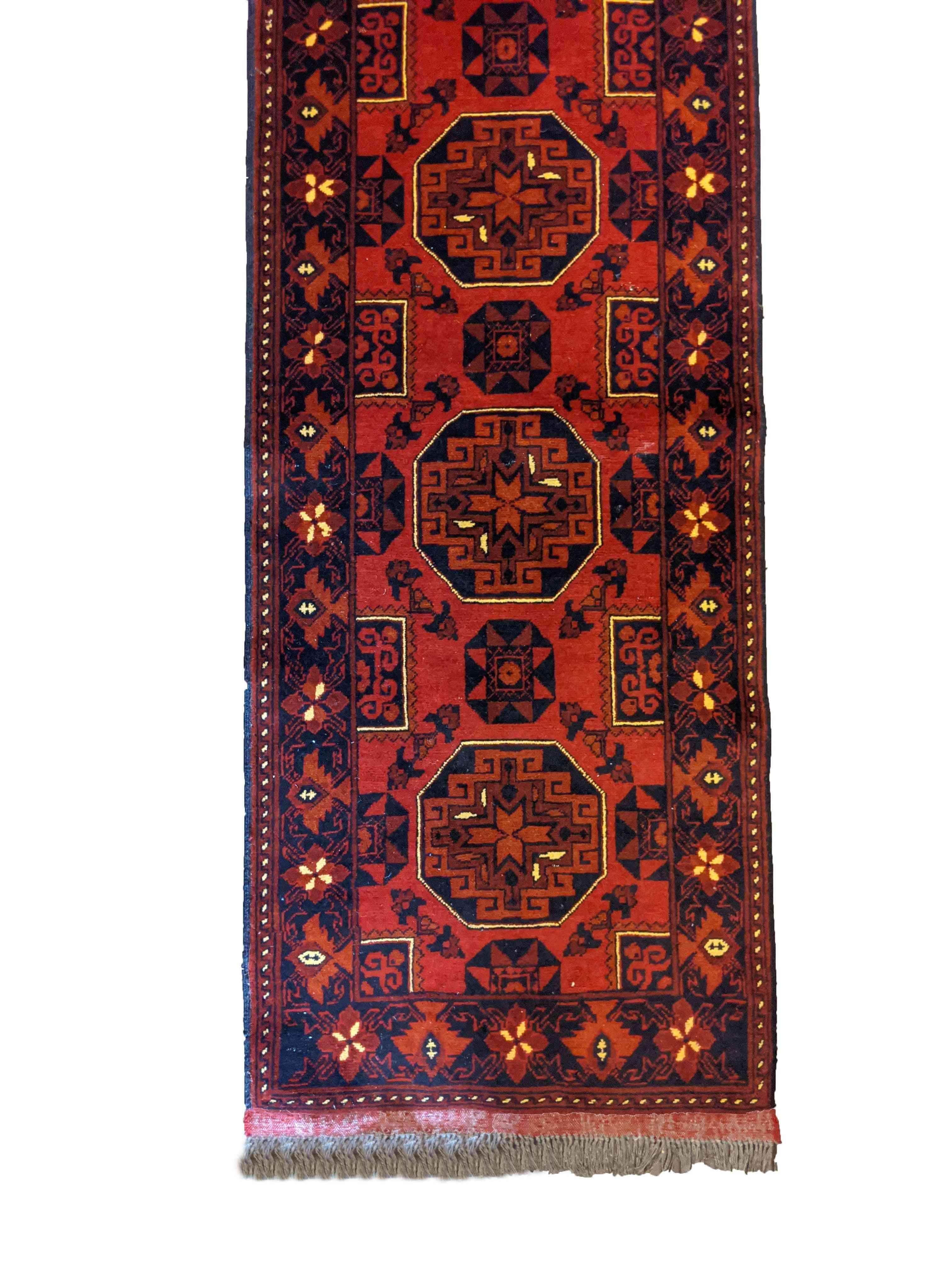 381 x 63 cm Afghan Khan Tribal Red Rug - Rugmaster