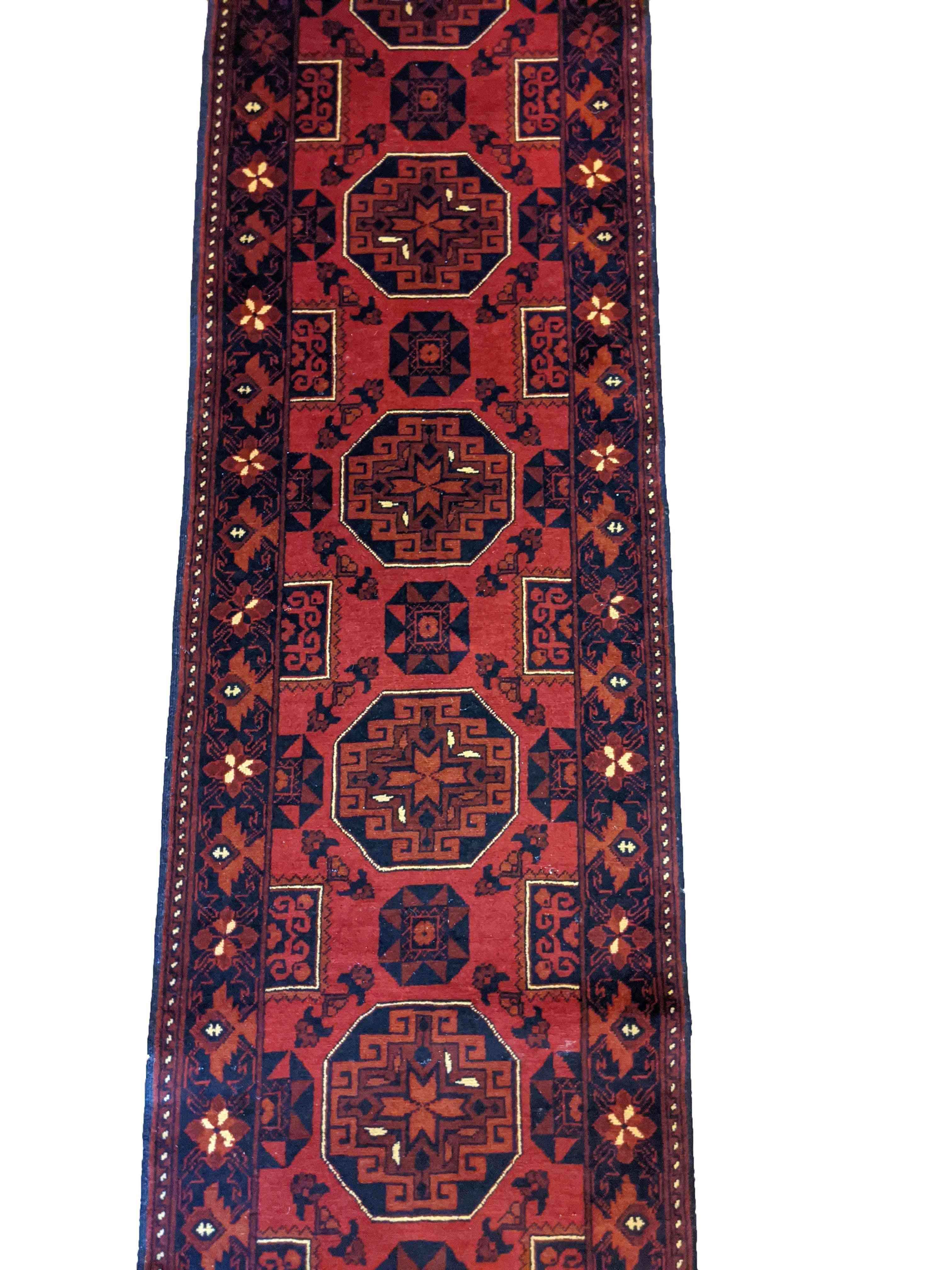 381 x 63 cm Afghan Khan Tribal Red Rug - Rugmaster