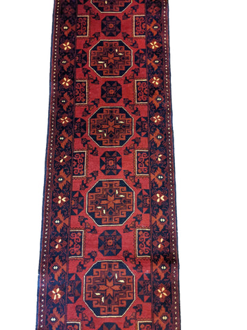 381 x 63 cm Afghan Khan Tribal Red Rug - Rugoutlet