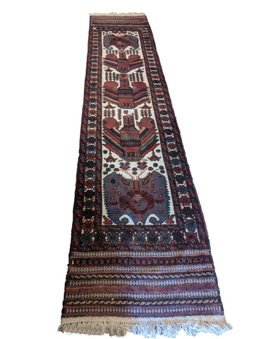 388 x 82 cm Mushwani Tribal White Rug - Rugoutlet